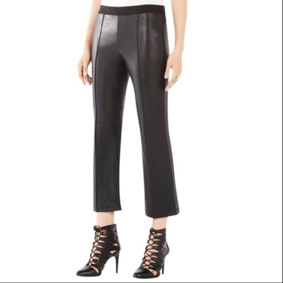 Large BCBGMaxAzria Women's Black Tate Flared Cropped Faux Vegan Leather Pant - Picture 1 of 6
